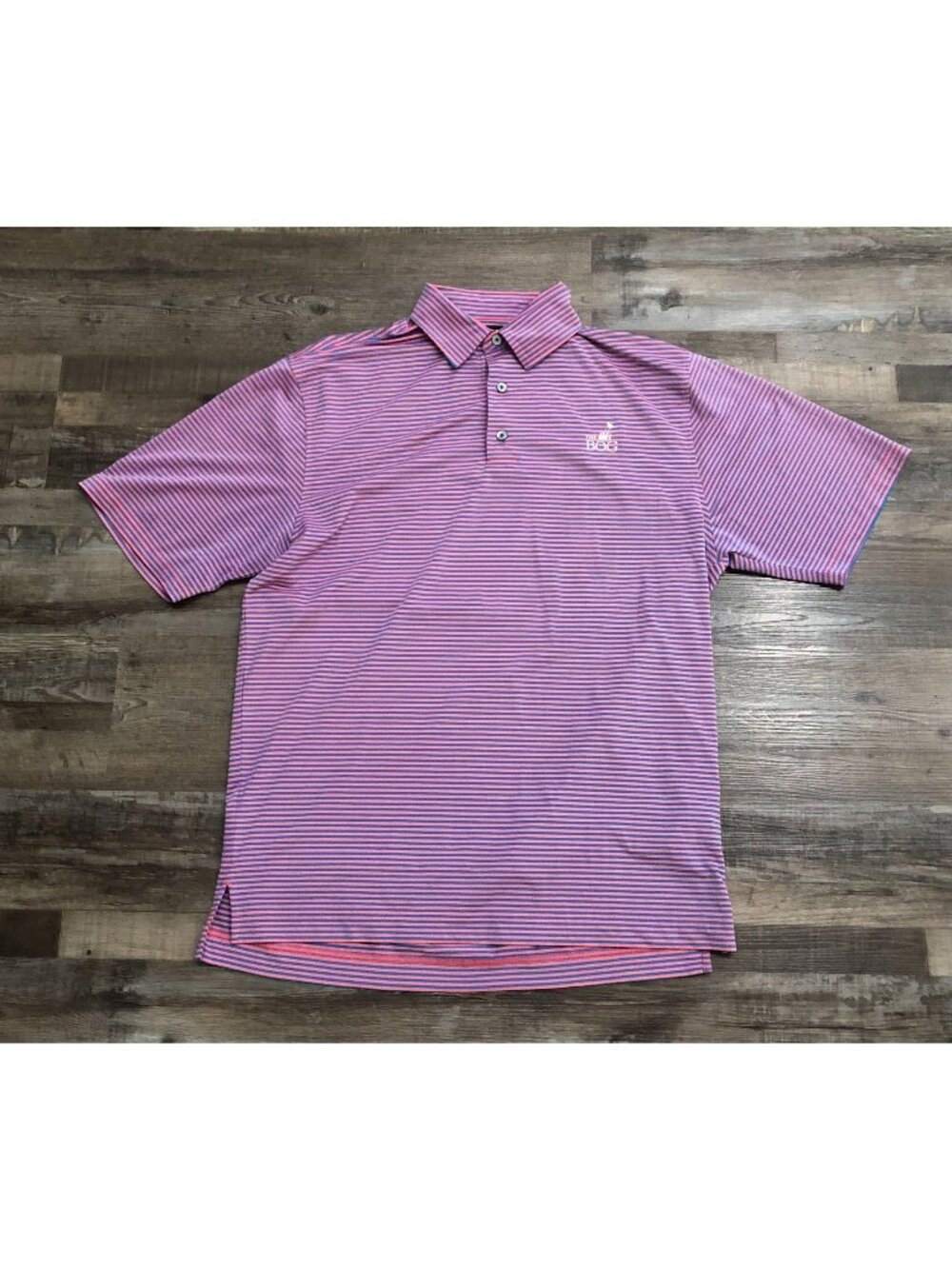 FootJoy FJ Mens Large Pink & Blue Striped Golf Polo Shirt with BOG Logo
